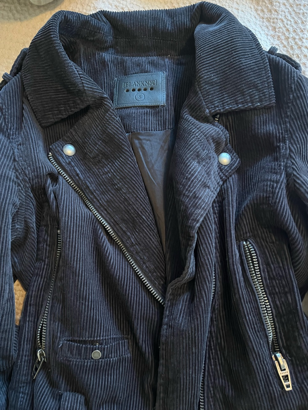 Blank NYC Women's Navy Bkue Corduroy Moto Jacket